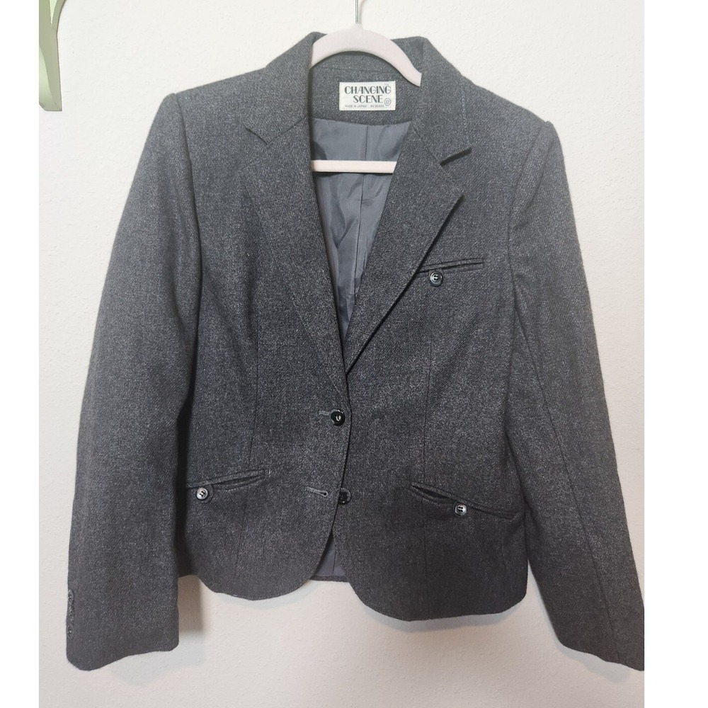 Vintage Gray Recycled Wool Blazer Jacket Notched Lapel Sizeโ 12 Academia Preppy
